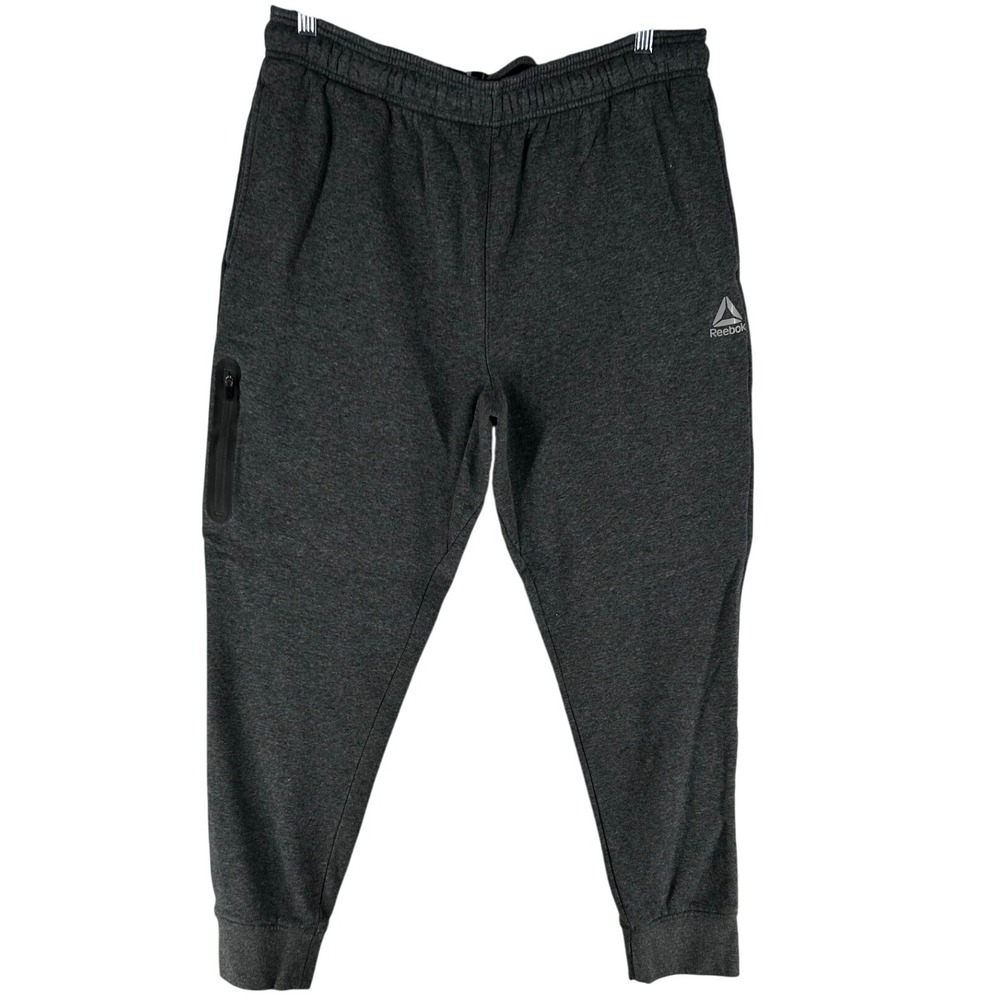 Reebok Heavyweight Dark Gray Sweatpants Extra Pockets Drawstring Waist Men's XL